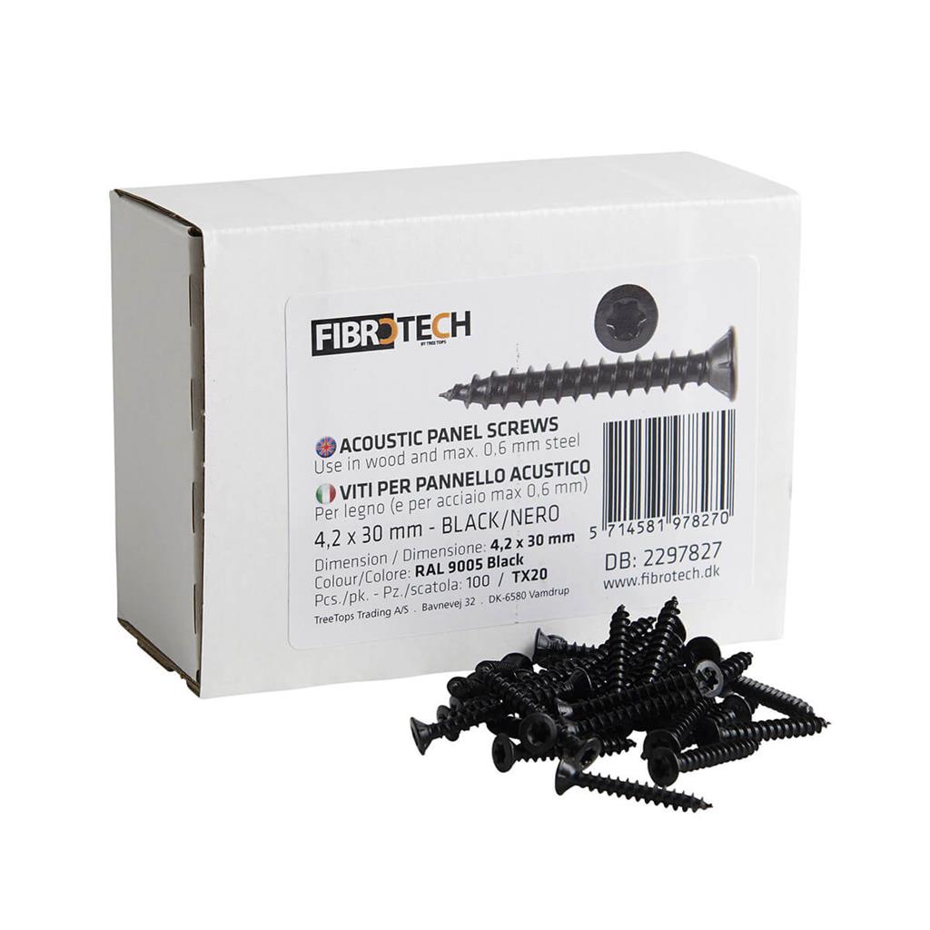FIBROTECH PANEL SCREWS 100'S 4.2X30MM BLACK